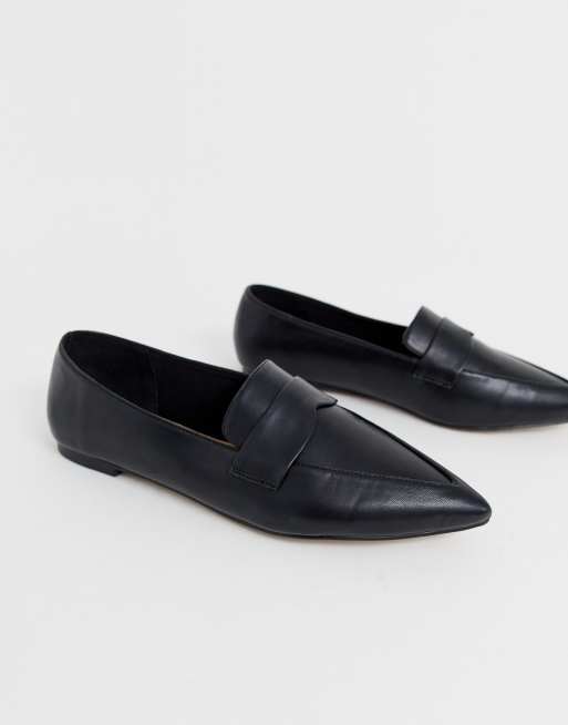 ASOS DESIGN Limber pointed loafer ballet flats in black | ASOS