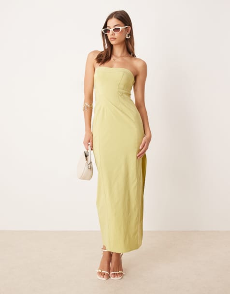 ASOS DESIGN - Limegrøn bandeau-midikjole i bengalin med sømdetaljer - view 1