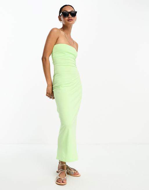 ASOS DESIGN - Limegrøn bodycon-kjole i midilængde med bandeau-snit