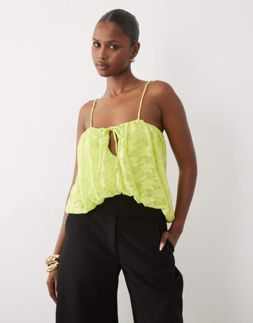 ASOS DESIGN - Limegrøn cami-top med boblekant i blondestof - Del af sæt, 3 af 4