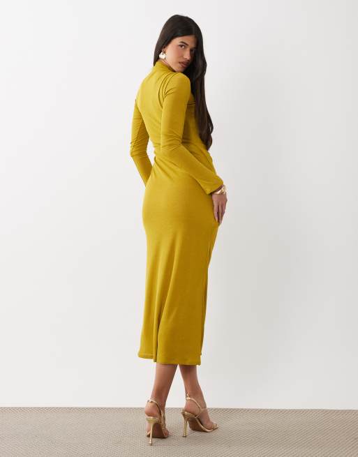 ASOS DESIGN - Limegrøn højhalset midikjole i rynket mesh med lange ærmer, 4 af 4