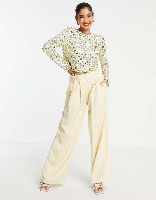 ASOS DESIGN - Limegrøn langærmet udsmykket top med rygbinding og runde pailletter, 2 af 4