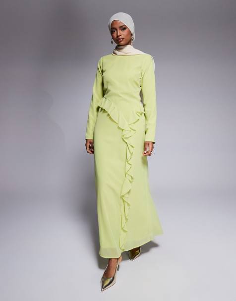 ASOS DESIGN - Limegrøn maxikjole med buede draperinger - view 1