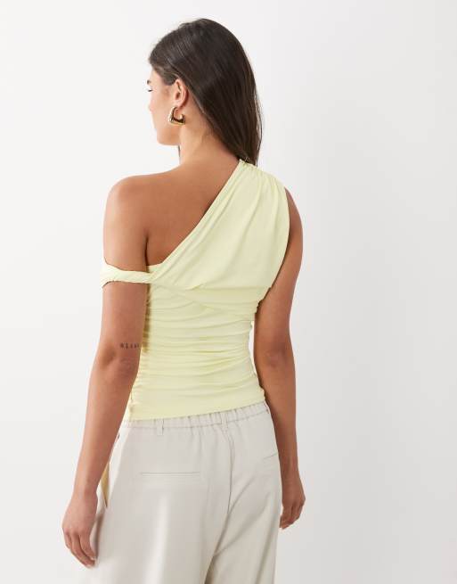 ASOS DESIGN - Limegrøn top i polyamid med draperinger og rynker samt udskæring og snoningsdetalje i siden, 3 af 4