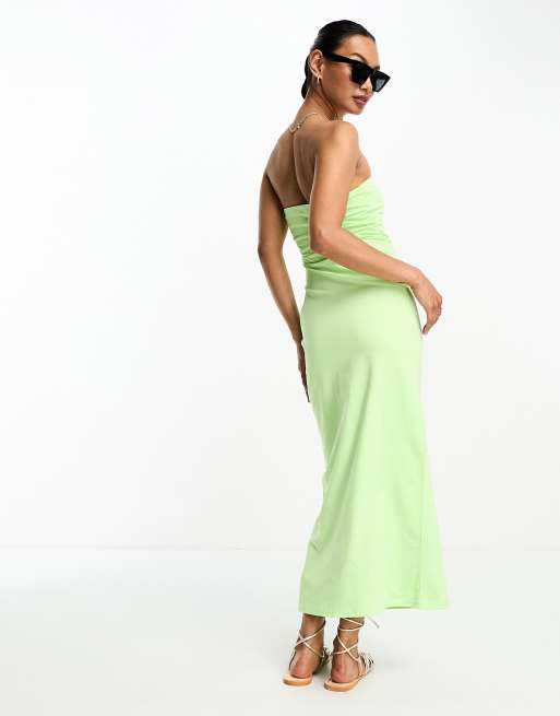 ASOS DESIGN – Limegrön bodycon-klänning i midilängd i bodycon-modell med bandeau-ringning, 3 av 4