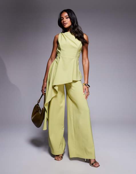 ASOS DESIGN – Limegrön jumpsuit med snurrat axelband - view 1
