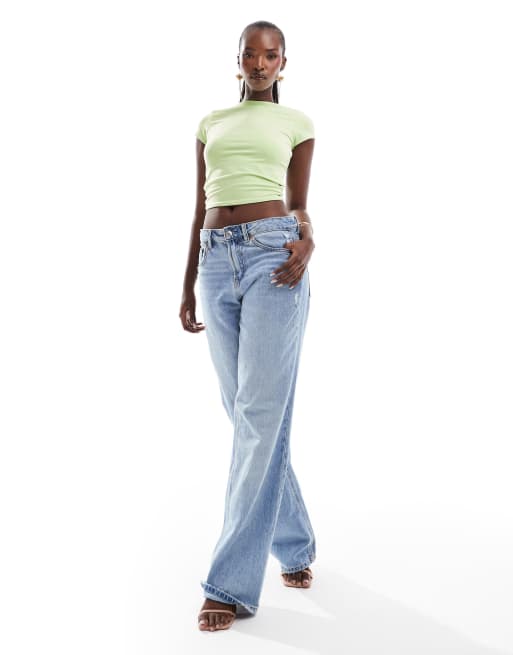 ASOS DESIGN – Limegrön kroppsnära crop top i två lager med korta ärmar, 3 av 4