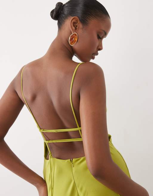 ASOS DESIGN – Limegrön midiklänning med rak ringning och smala band baktill, 2 av 4