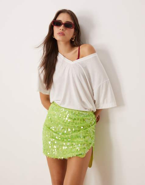 ASOS DESIGN – Limegrön minikjol med drapering och paljetter - view 1