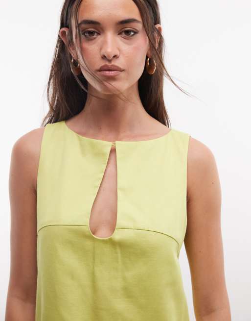 ASOS DESIGN – Limegrön miniklänning med rak ringning och nyckelhålsöppning , 2 av 4