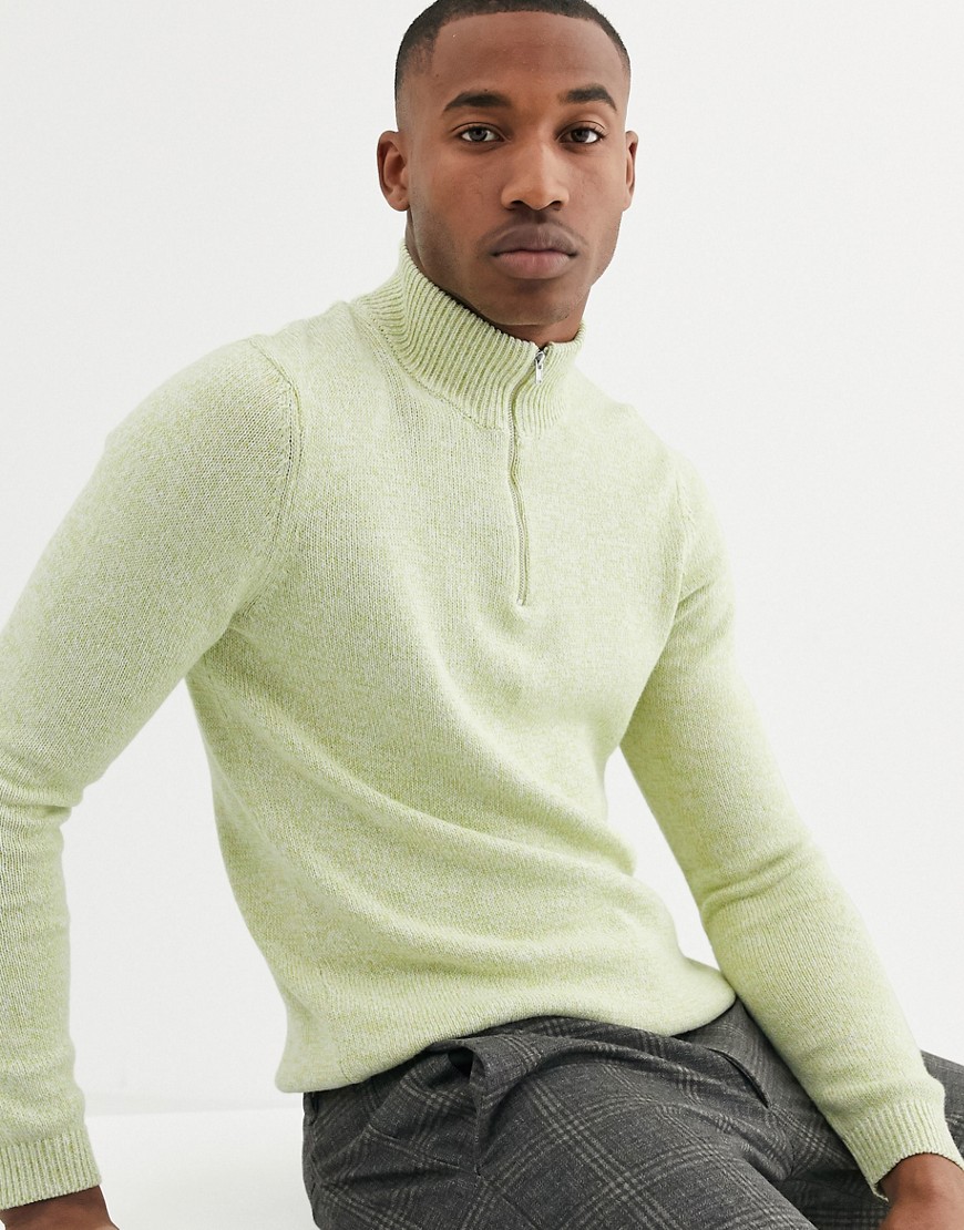 ASOS DESIGN – Limegrön tröja av mellantungt bomullstyg med kort dragkedja