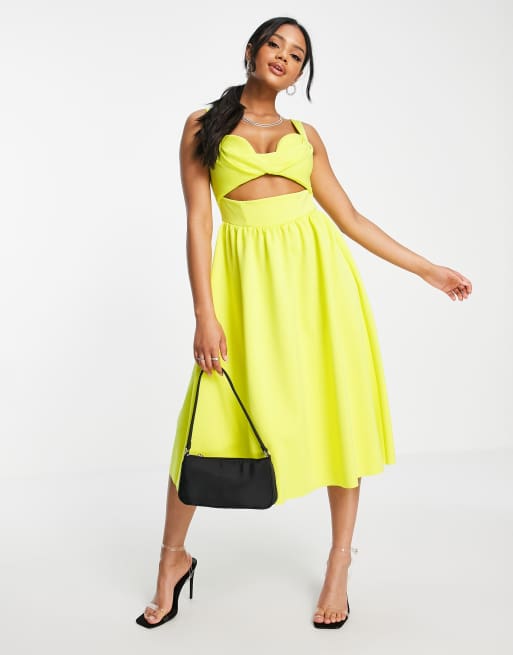 ASOS DESIGN - Limegul 2-1-midi-skaterkjole med cami-stropper og vandfaldsudskæring