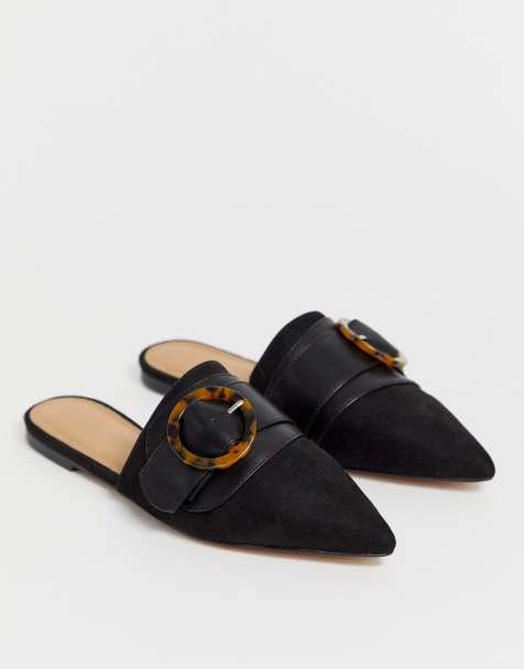 ASOS DESIGN – Limit – Spitze Pantoletten mit Schnalle in Schwarz