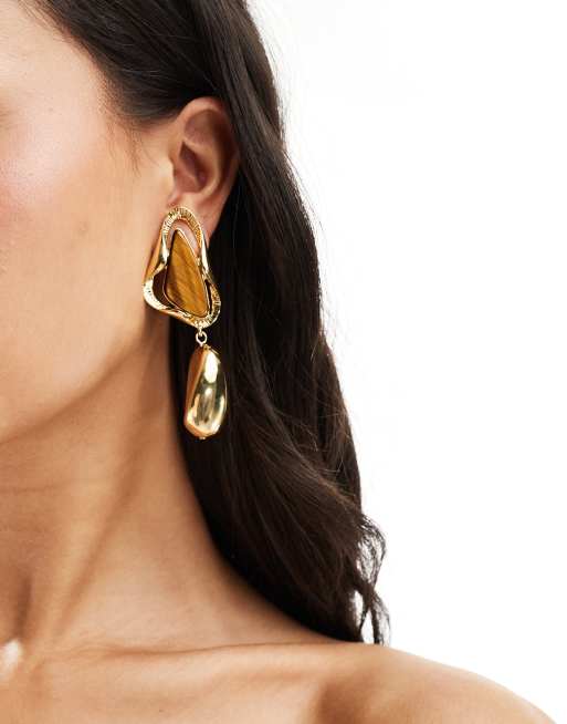 ASOS DESIGN - Limited Edition - 14 karat forgyldte dråbeøreringe med abstrakt tigerøje-design, 4 af 4