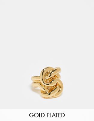 ASOS DESIGN Limited Edition 14k gold plate ring with brushed knot design in gold tone