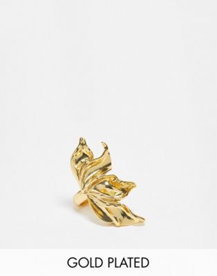 ASOS DESIGN Limited Edition 14k gold plated ring with petal floral design in gold tone