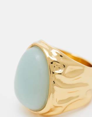 Asos Design Limited Edition 14k Gold Plated Ring With Real Amazonite Stone