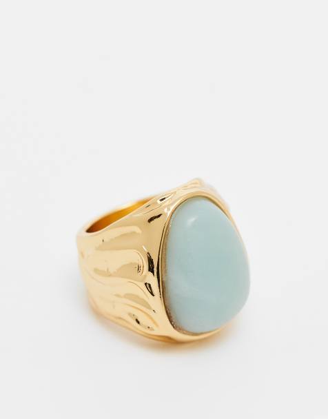 ASOS DESIGN – Limited Edition – 14k guldpläterad ring med äkta amazonitsten - view 1