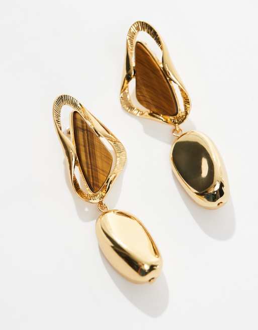 ASOS DESIGN - Limited Edition - 14k vergulde oorhangers met abstract tijgeroogontwerp, 3 van 4
