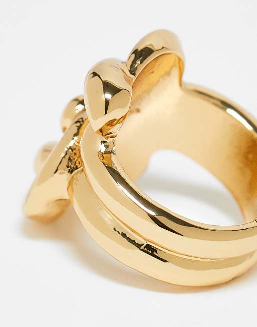ASOS DESIGN - Limited Edition - 14k vergulde ring met geborsteld geknoopt ontwerp in goudkleur, 2 van 4