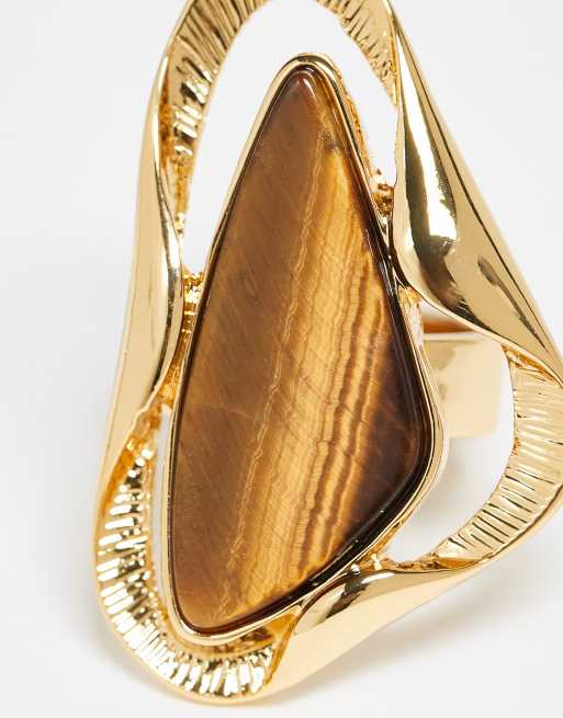 ASOS DESIGN - Limited Edition - 14k vergulde ring met gesmolten ontwerp en halfedelsteen van echt tijgeroog, 2 van 4