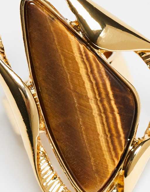 ASOS DESIGN - Limited Edition - 14k vergulde ring met gesmolten ontwerp en halfedelsteen van echt tijgeroog, 4 van 4
