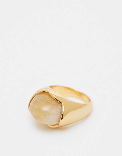 ASOS DESIGN - Limited Edition - 14k vergulde ring met halfedelstenen amber - view 1