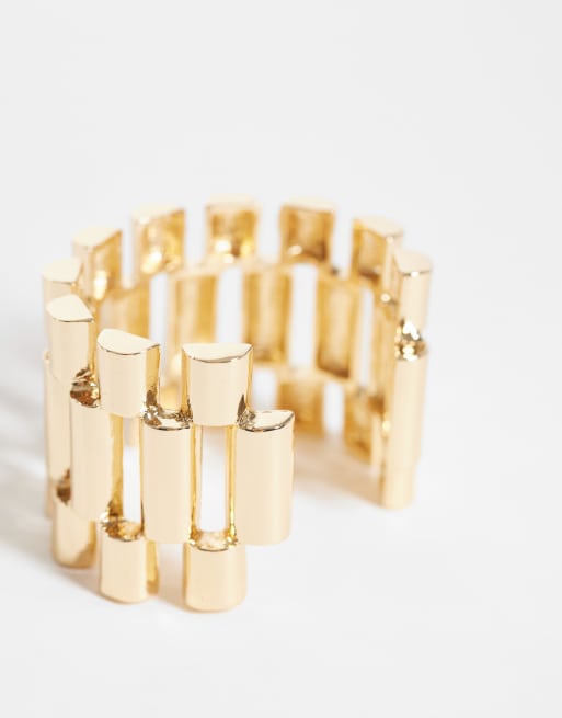 ASOS DESIGN Limited Edition brede cuffarmband met horlogebanddesign in goudkleur, 2 van 3