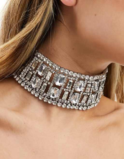 ASOS DESIGN – Limited Edition – Choker-Halskette in Silber mit breitem Schmucksteinbesatz, 4 von 4