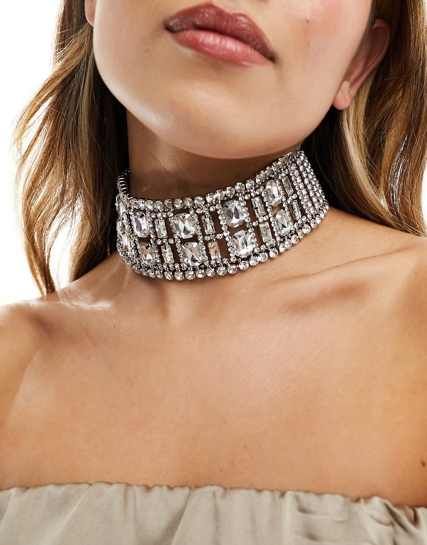 ASOS DESIGN Limited Edition choker necklace with wide crystal design in silver tone