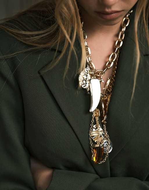 ASOS DESIGN Limited Edition chunky chain necklace with large eclectic charm mix in gold tone, 2 of 3