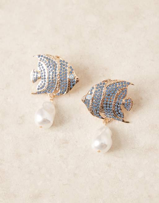 ASOS DESIGN Limited Edition crystal fish stud earrings with faux
