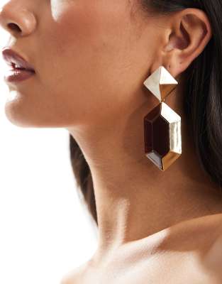 ASOS DESIGN Limited Edition drop earrings with resin angular detail in vintage style gold tone