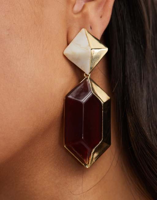 ASOS DESIGN Limited Edition drop earrings with resin angular detail in vintage style gold tone ASOS