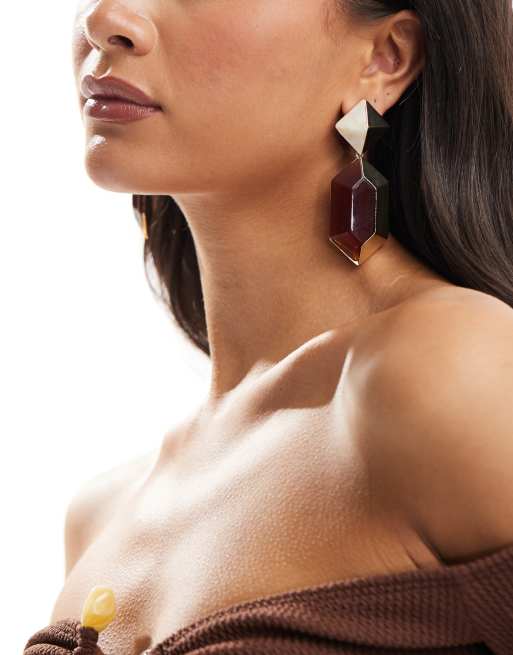 ASOS DESIGN Limited Edition drop earrings with resin angular detail in vintage style gold tone ASOS