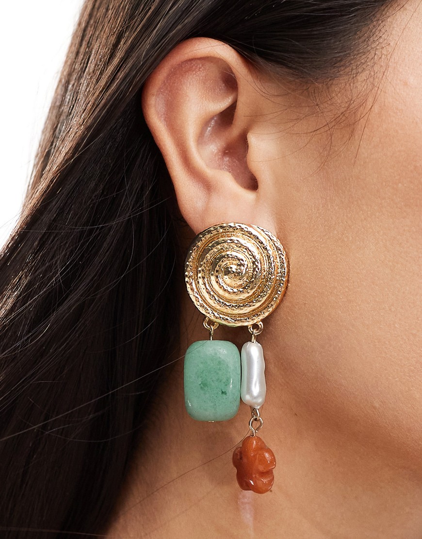 ASOS DESIGN Limited Edition drop earrings with semi precious turquoise and faux pearl detail in gold tone
