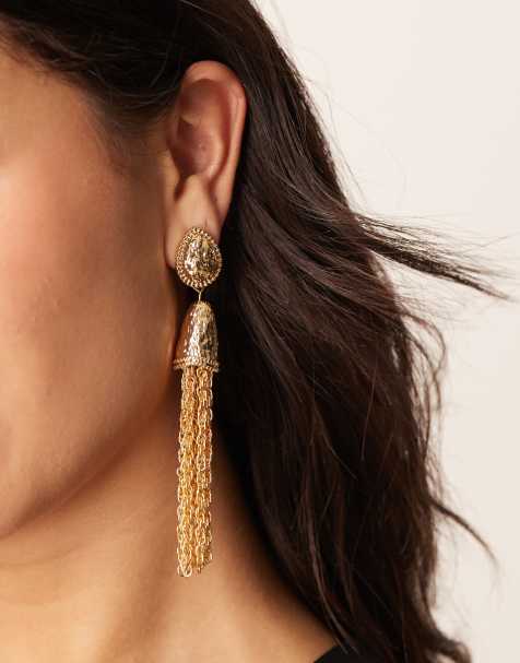 ASOS DESIGN Limited Edition drop earrings with tassel detail in gold tone - view 1