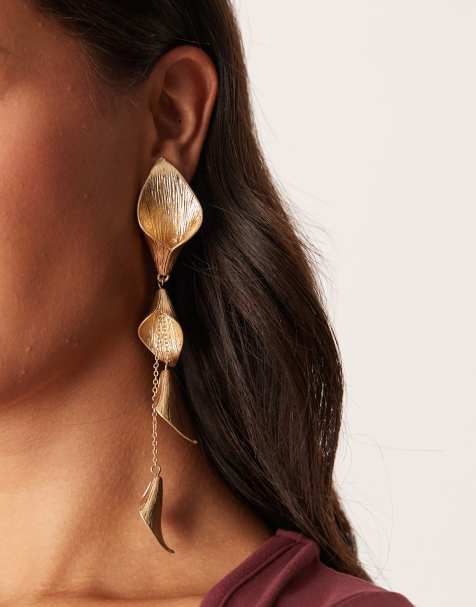 ASOS DESIGN Limited Edition earrings with floral details in gold tone - view 1