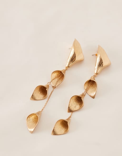 ASOS DESIGN Limited Edition earrings with floral details in gold tone, 2 of 3