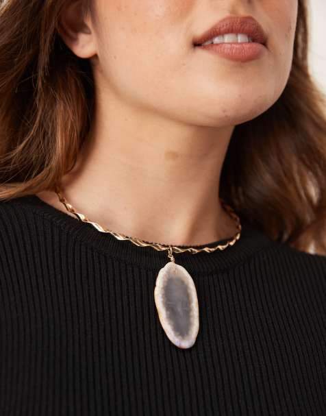 ASOS DESIGN – Limited Edition – Guldfärgat choker-halsband i styv modell med halvädelstensskärva - view 1