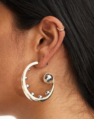 ASOS DESIGN Limited Edition hoop earrings with multi ball and mixed metal design in multi