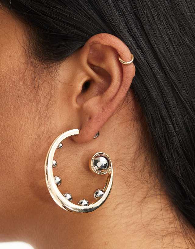 ASOS DESIGN - limited edition hoop earrings with multi ball and mixed metal design in multi