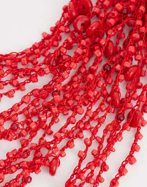 ASOS DESIGN - Limited Edition - Ketting met meerdere rijen van imitatie-halfedelstenen in rood, 2 van 3