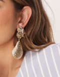 [ASOS DESIGN] ASOS DESIGN Limited Edition large stud earrings with shell drop detail in gold tone No Size GOLD