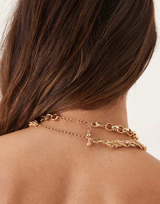 ASOS DESIGN Limited Edition multi-row lariat necklace with chunky chain, charm and faux pearl pendant in gold tone