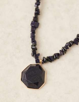 Asos Design Limited Edition Necklace With Blue Faux Stone Chippings And Blue Stone Pendant In Blue