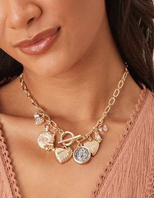Asos Design Limited Edition Necklace With Eclectic Charm Details In Gold