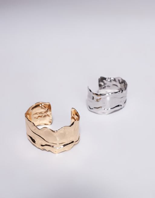 ASOS DESIGN Limited Edition pack of 2 cuff bracelets with molten detail in multi, 2 of 4