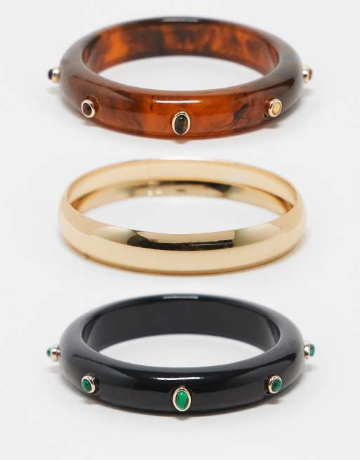 ASOS DESIGN - Limited Edition - Pakke med 3 armbånd med udsmykkede detaljer i forskellige farver i resin