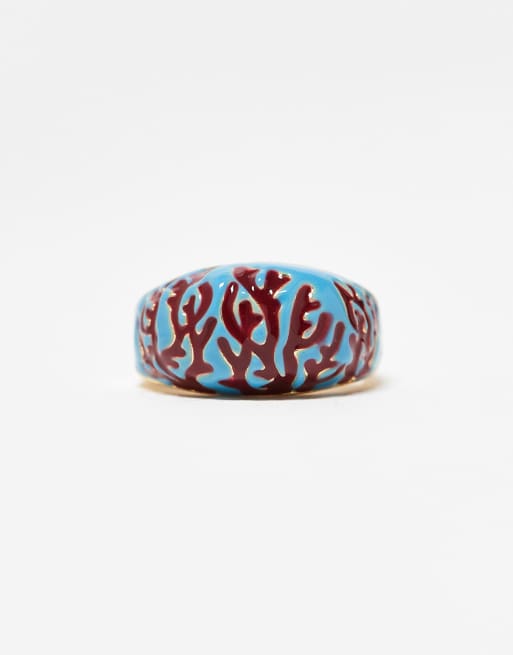 ASOS DESIGN – Limited Edition – Pierścionek w kolorze złota z emaliowanym motywem korali
